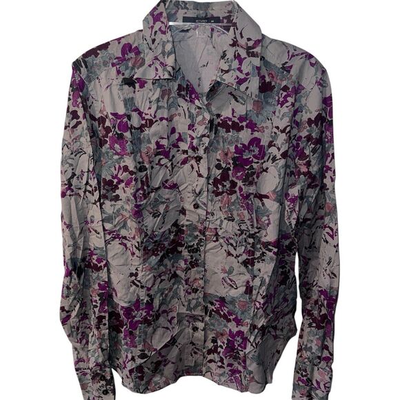 ETRO Button Up Blouse Womens M It 44/sz 8 Long Sleeve Gray Floral Italy Capsule - Picture 1 of 8